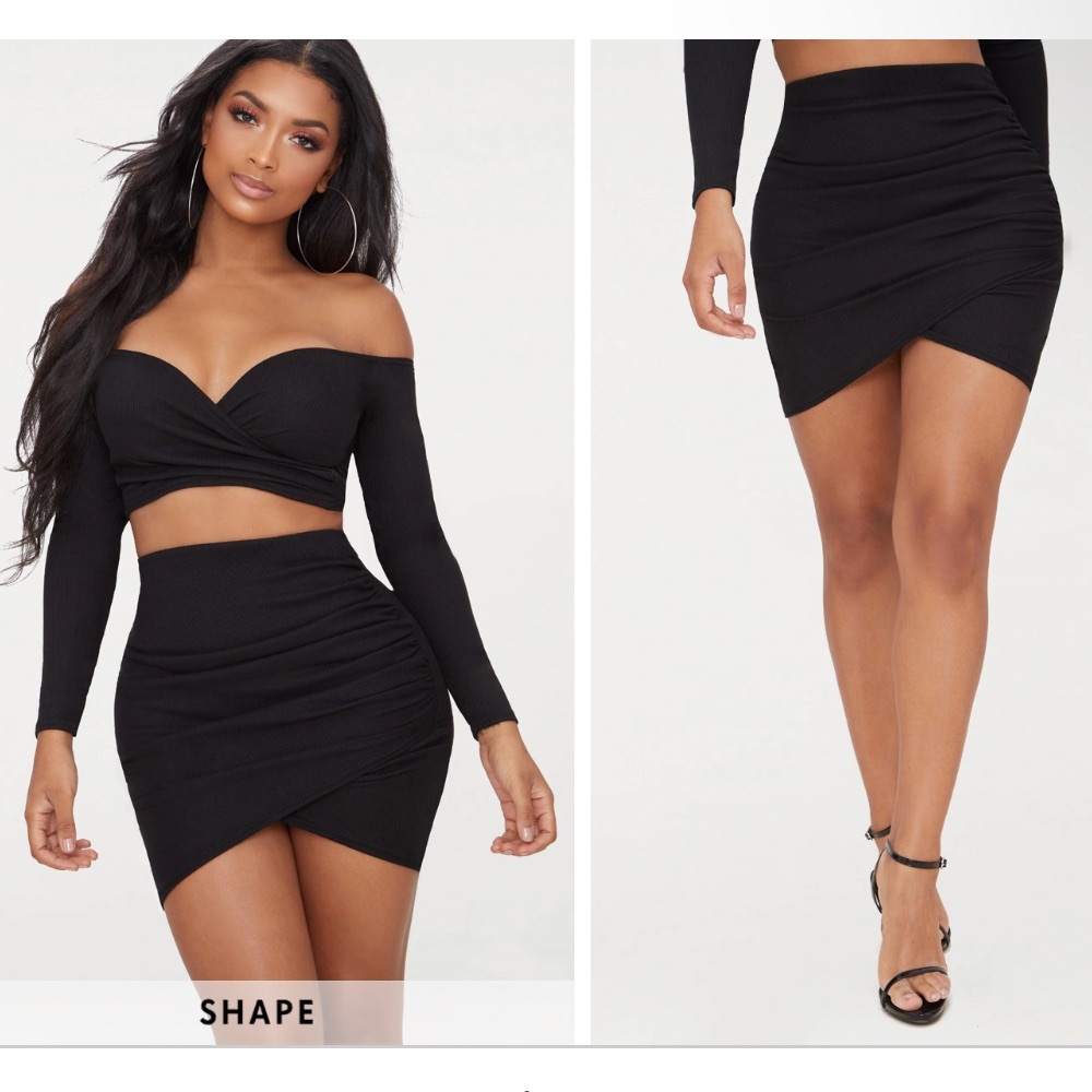 PrettyLittleThing Shape Black Ribbed Bodycon Skirt